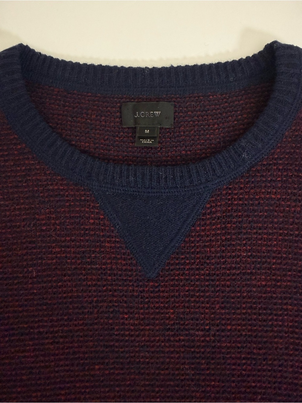 *Rare* J. Crew Sample Merino Waffle Knit Burgundy & Navy Crewneck Sweater Medium - Picture 8 of 8